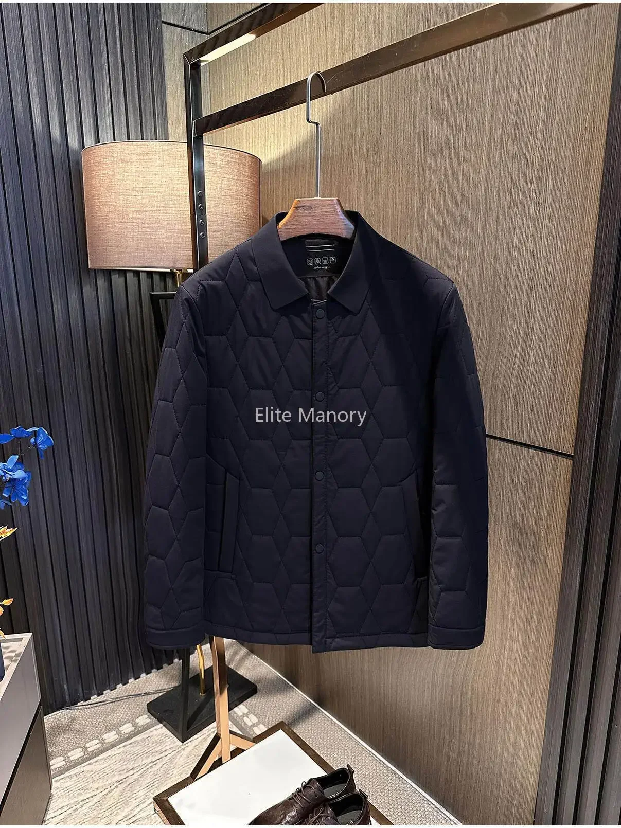 Light business winter men's simple solid color versatile lapel padded jacket wool filled thermal padded jacket