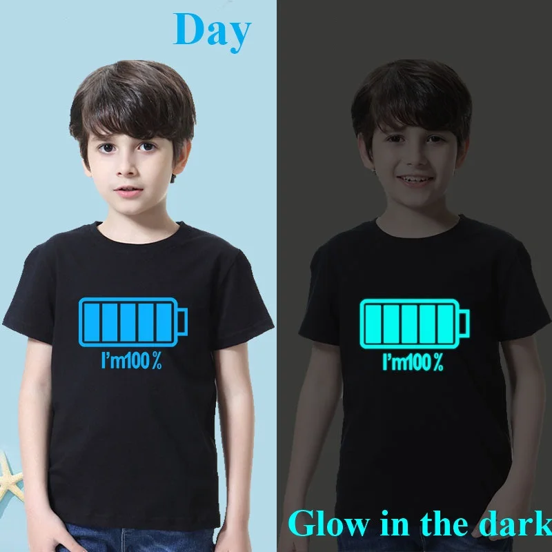 تي شيرت متوهج في الظلام للأطفال ، تيشيرتات كاجوال للأطفال ، تيشيرتات للأولاد ، أكمام قصيرة ، مضيء ، واي فاي ، مضحك ، صيف ، جديد ،
