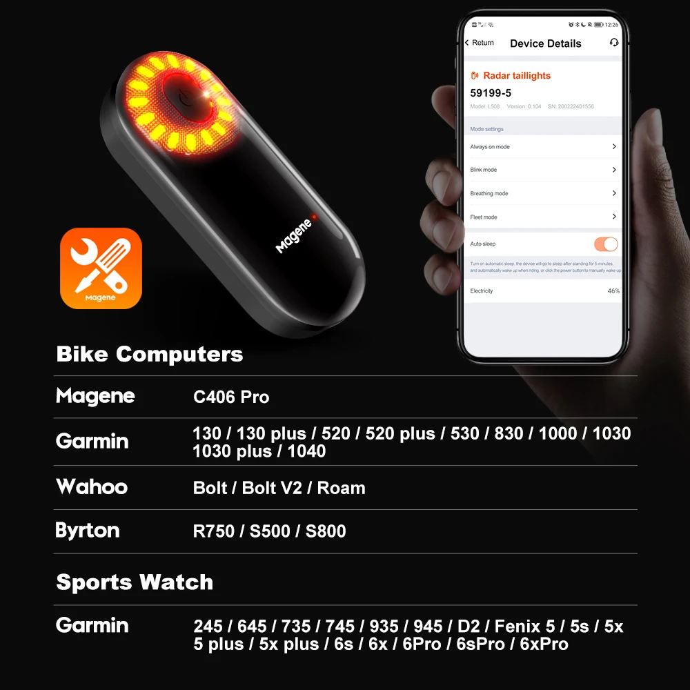 Magene L508 Smart Radar Taillight Bike Brake Sensing Light  For EDGE RIDER BOLT Series Bicycle Computers Support Wholesale Offer