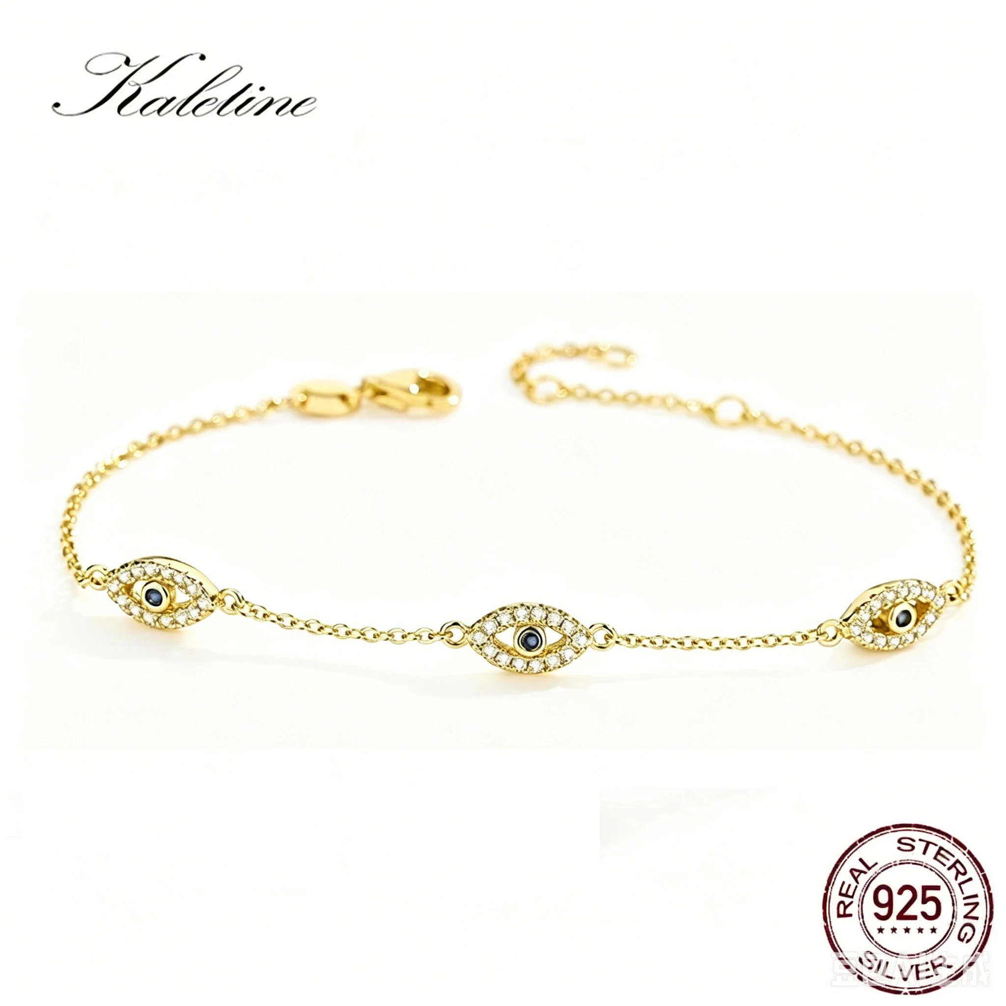 KALETINE Lucky Eye Blue Turkish Evil Eye Charm Bracelet 925 Sterling Silver Adjustable Bracelet for Women Girls Jewelry