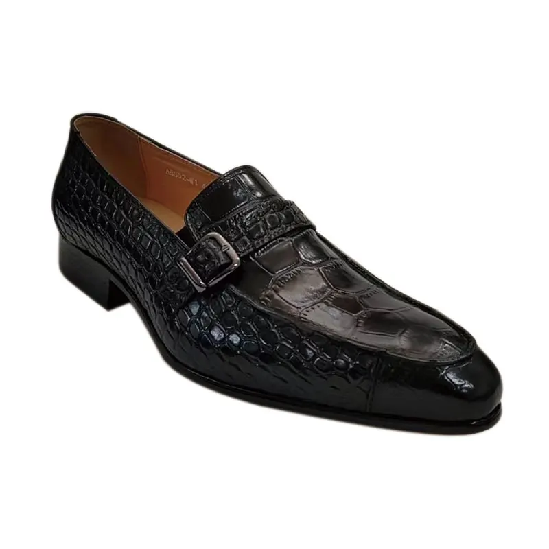 YAOLIDA Snake Print Leather Slip-On Loafer Black 3