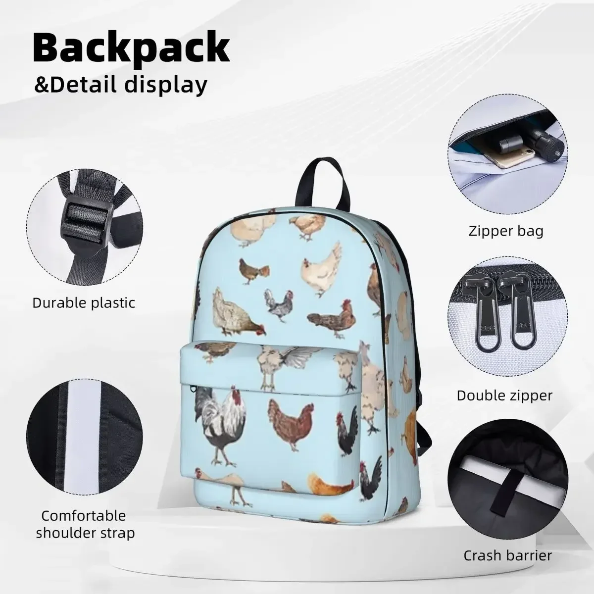 Chicken Happy Backpack Fashion Children School Bag Laptop Rucksack Travel Rucksack Large Capacity Bookbag