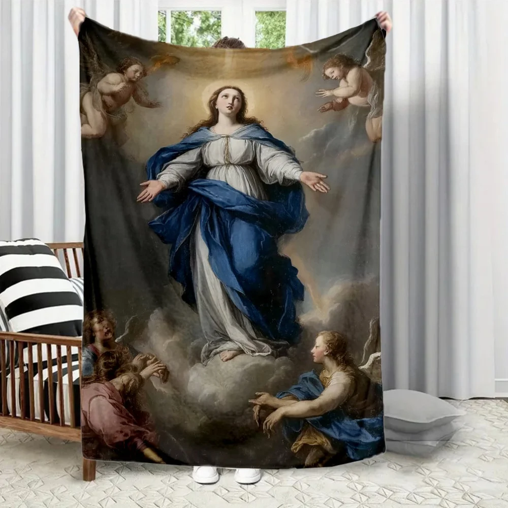 theme of the Virgin Mary Flannel printed blanket suitable for all seasons suitable for living room office sofa and travel