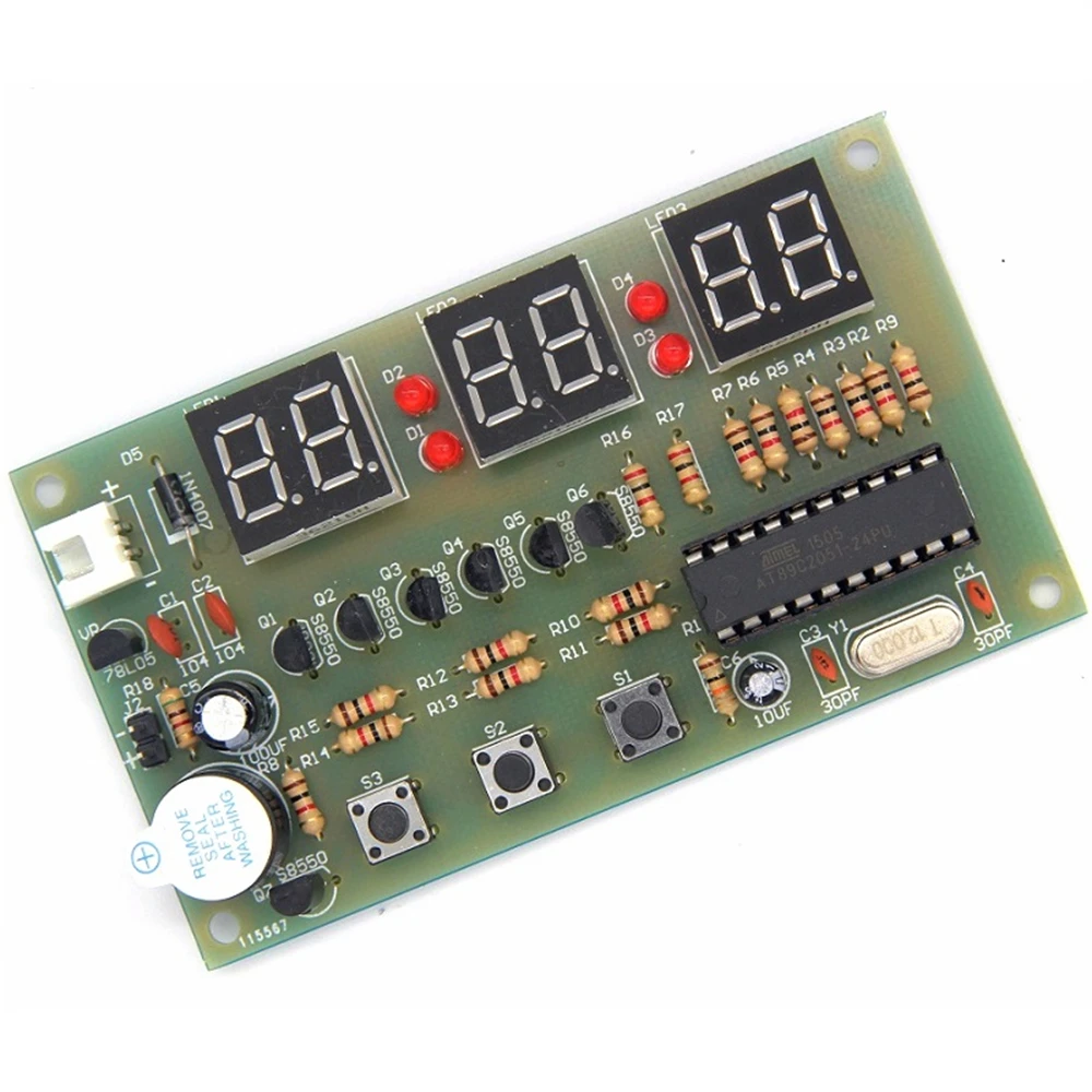 Kit de Despertador Eletrônico com Buzzer Learning Kit para Arduino, Relógio Digital DIY, 6 Bits, C51, Chip AT89C2051