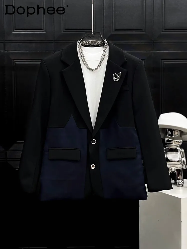 

High-end Niche Contrast Color Personalized Splicing Design Loose Versatile Suit Jackets Men's 2025 Spring Casual Tailored Coats