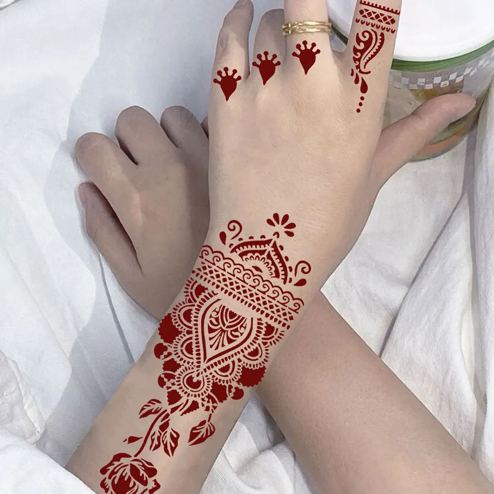 1 Pair Flower Tattoo Stencil for Hand Henna Tattoo Templates Mandala Lace  Design Wedding Painting Henna Kit Tool