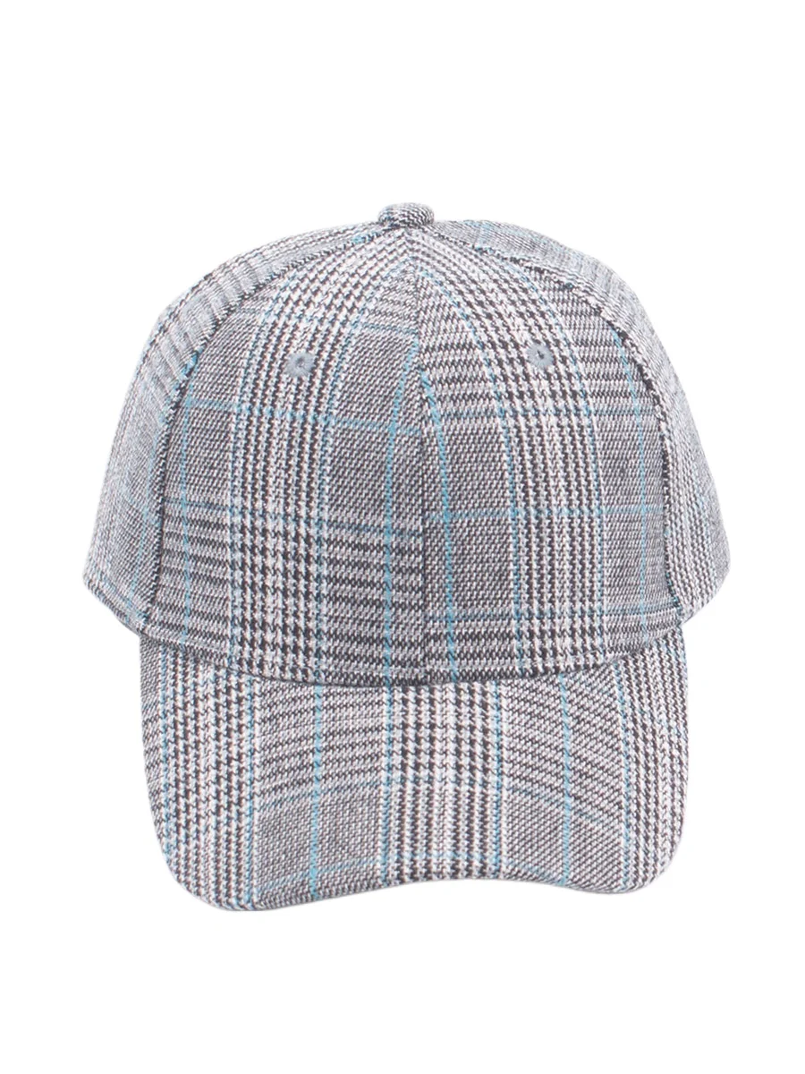 Women\'s Tweed Baseball Cap Plaid Grey Blue Ladies Caps Houndstooth Geometric Pattern Vintage Stylish