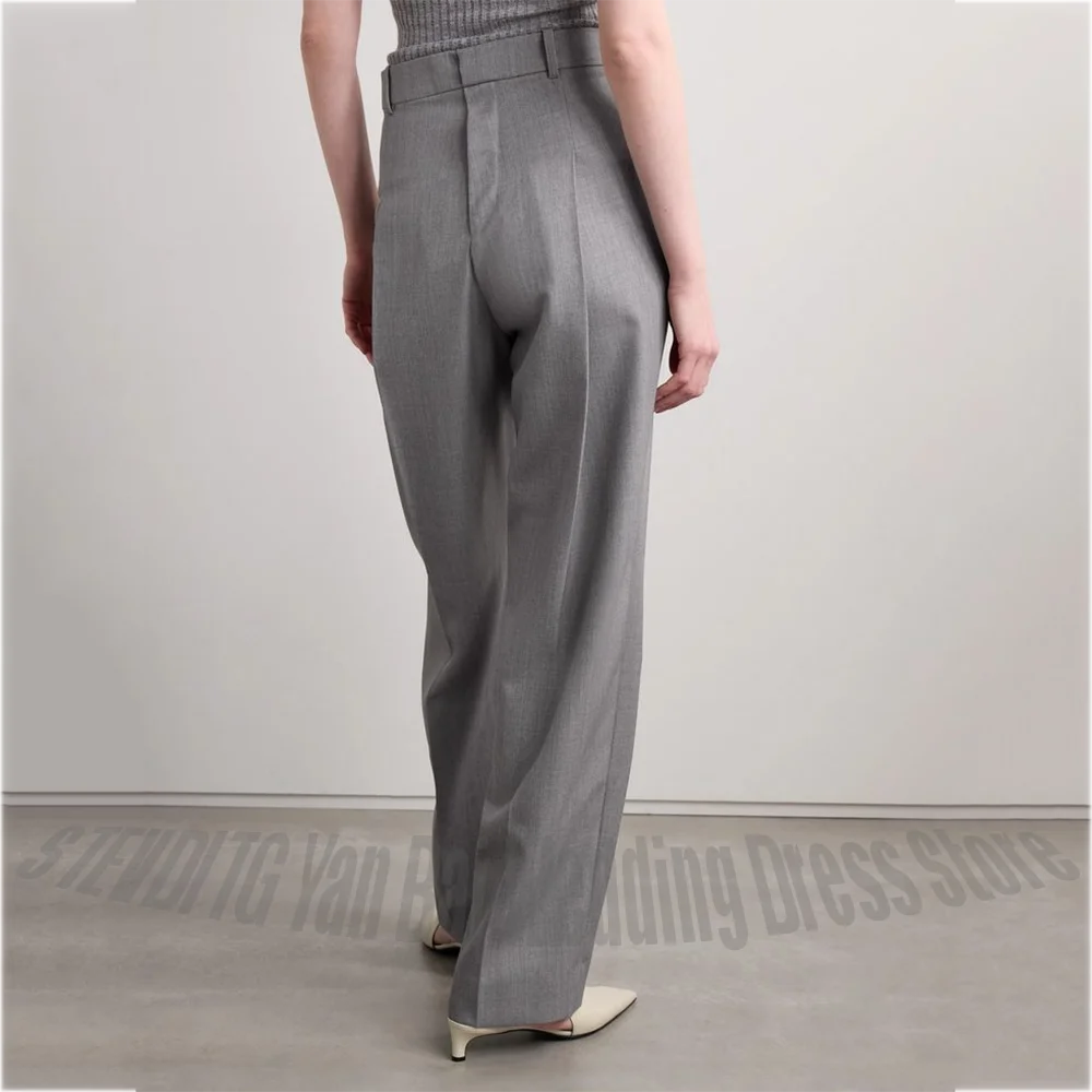 Chic Grey Women Suit Solid Regular Fitted Peaked Lapel High Quality Business Femal Outfit Office Work Formal Suit Set Two Pieces