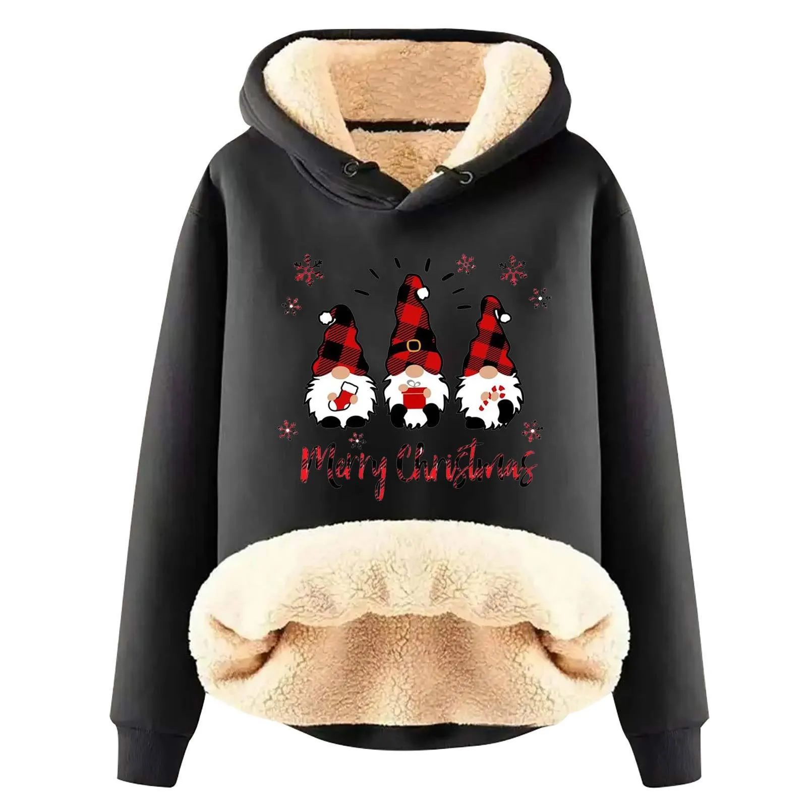 Women's Long Sleeved Christmas Printed Hooded Sweatshirt Velvet Warm Loose Hooded Plain Hoodies Teens Womens Sweaters Zip