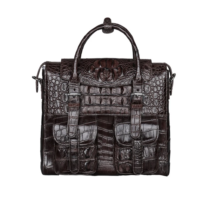 Sacs pour ordinateur portable en cuir d'alligator véritable pour hommes, étui à bombes, sac d'ordinateur messager de voyage, cuir de crocodile véritable, marque de mode, nouveau