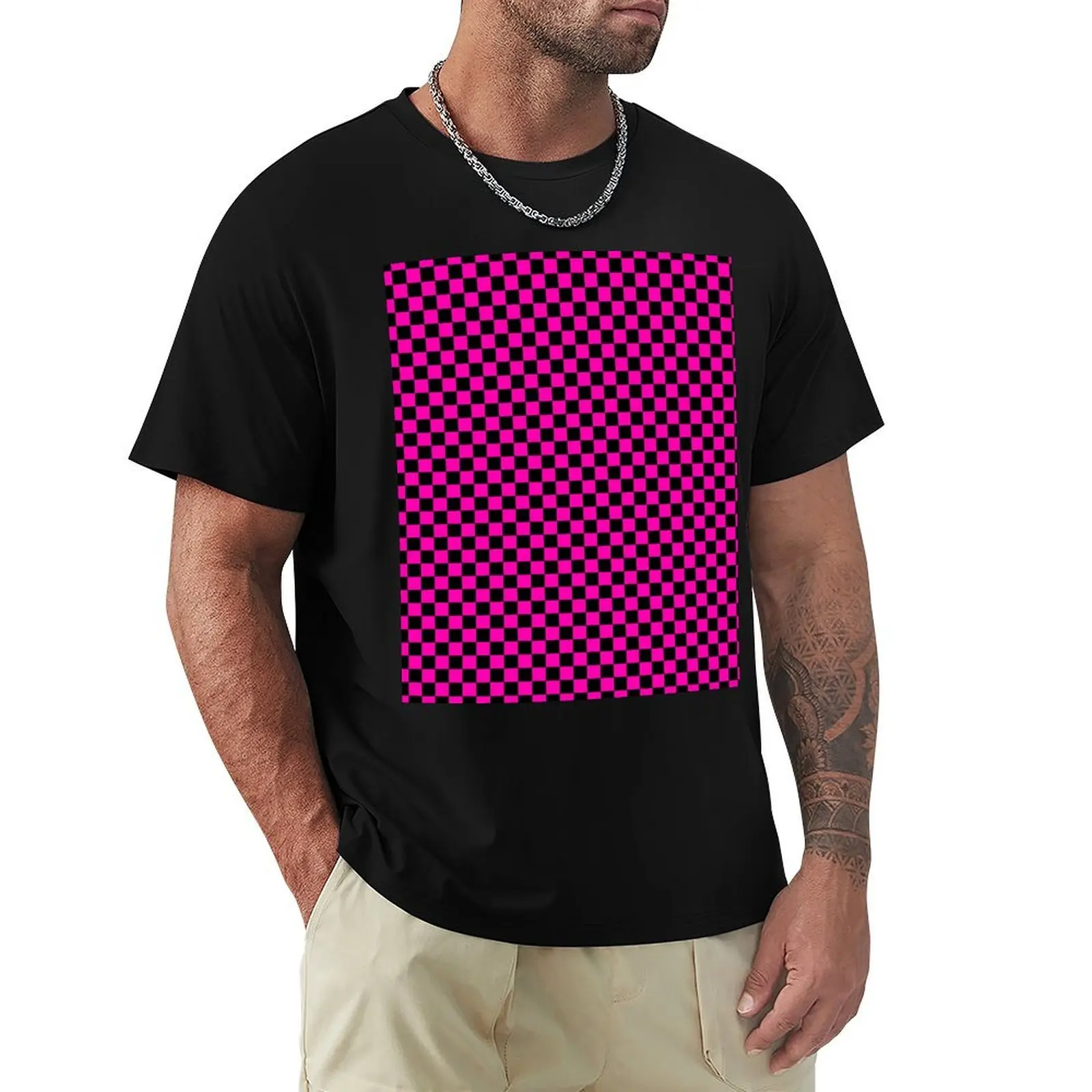 

Bright Hot Neon Pink and Black Racing Car Check T-Shirt animal prinfor boys Funny t-shirts affliction shirts Men's t shirts