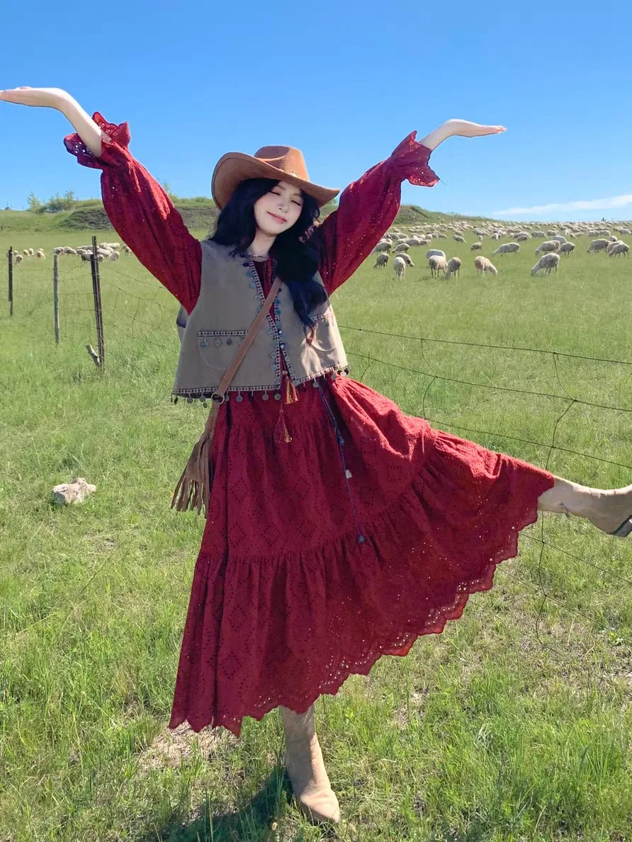 

Vaion Travel Outfit Set Women's Red Dr High-End Sensation Vest Two-Piece Set Spring Autumn New Sle Commute Sle