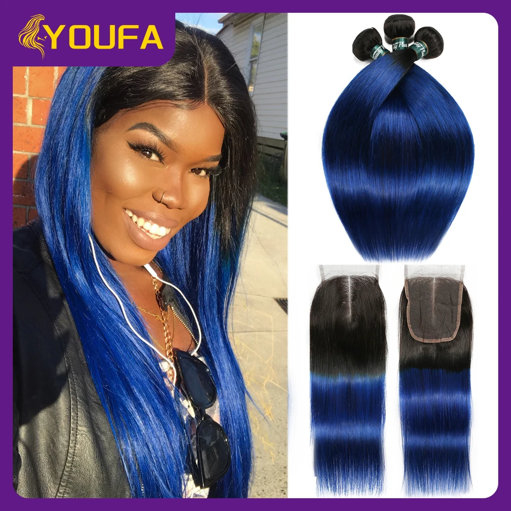 

Набор прямых синих волос омбре из натуральных человеческих волос с заколкой, 3 шт., с темными корнями, синего цвета, для наращивания, с 1 шт. заколкой-сеткой 4x4