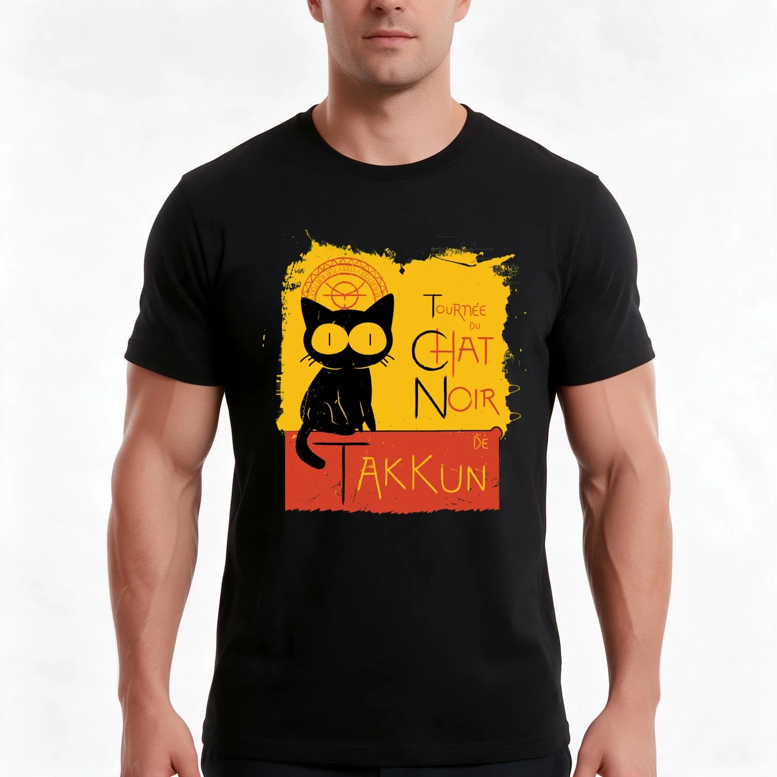Chat Noir de Takkun T-Shirt, Summer Casual Cotton Tee, Oversized Streetwear Tops, Vintage Graphic Print, Loose Fit Short Sleeve