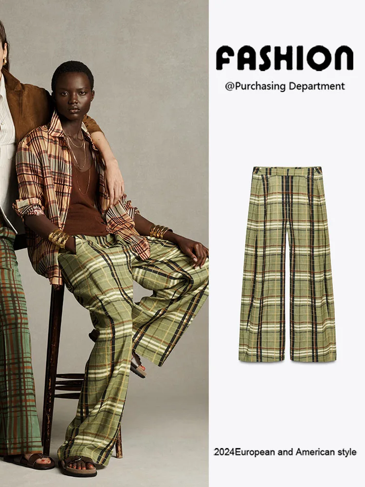 

Модные женские прямые брюки в клетку, стройнящие фигуру, новинка осеннего сезона, универсальные длинные брюки