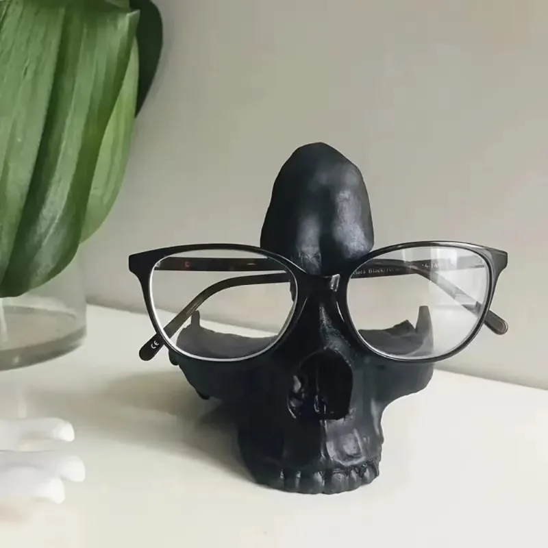 Kreatives Design Totenkopf-Brillenständer Handgefertigtes Desktop-Ornament Brillen-Display-Ständer DIY Schlüsselhalter Skulpturen Heimdekoration