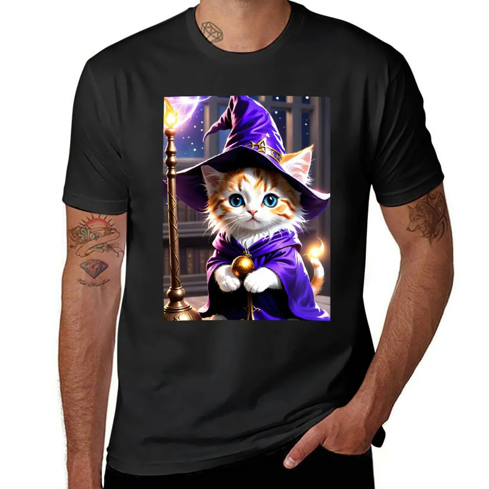 

Wizard Kitten T-Shirt aesthetic clothes boys animal print customs quick drying mens cotton t shirts