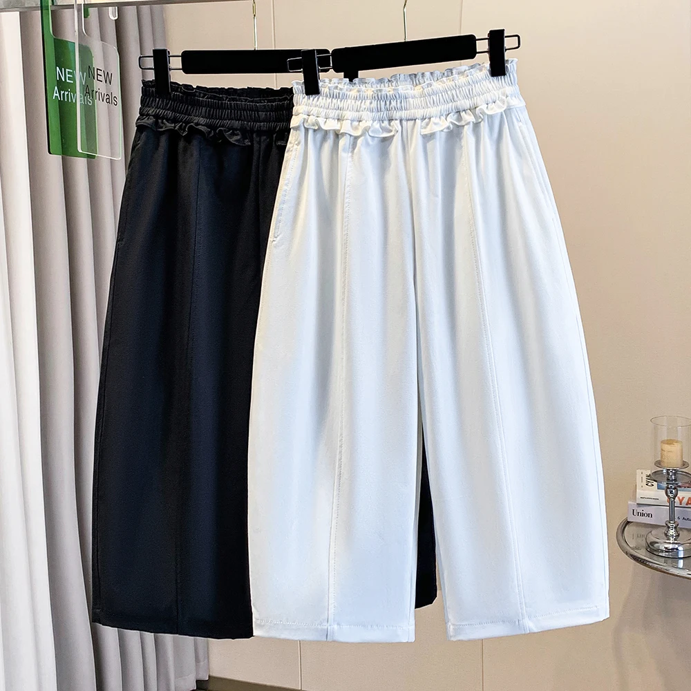 

Slimming Effect Casual Pants for plus Size Women Summer New Style High Waist Wide Leg Pants Straight Cut Knife Pants