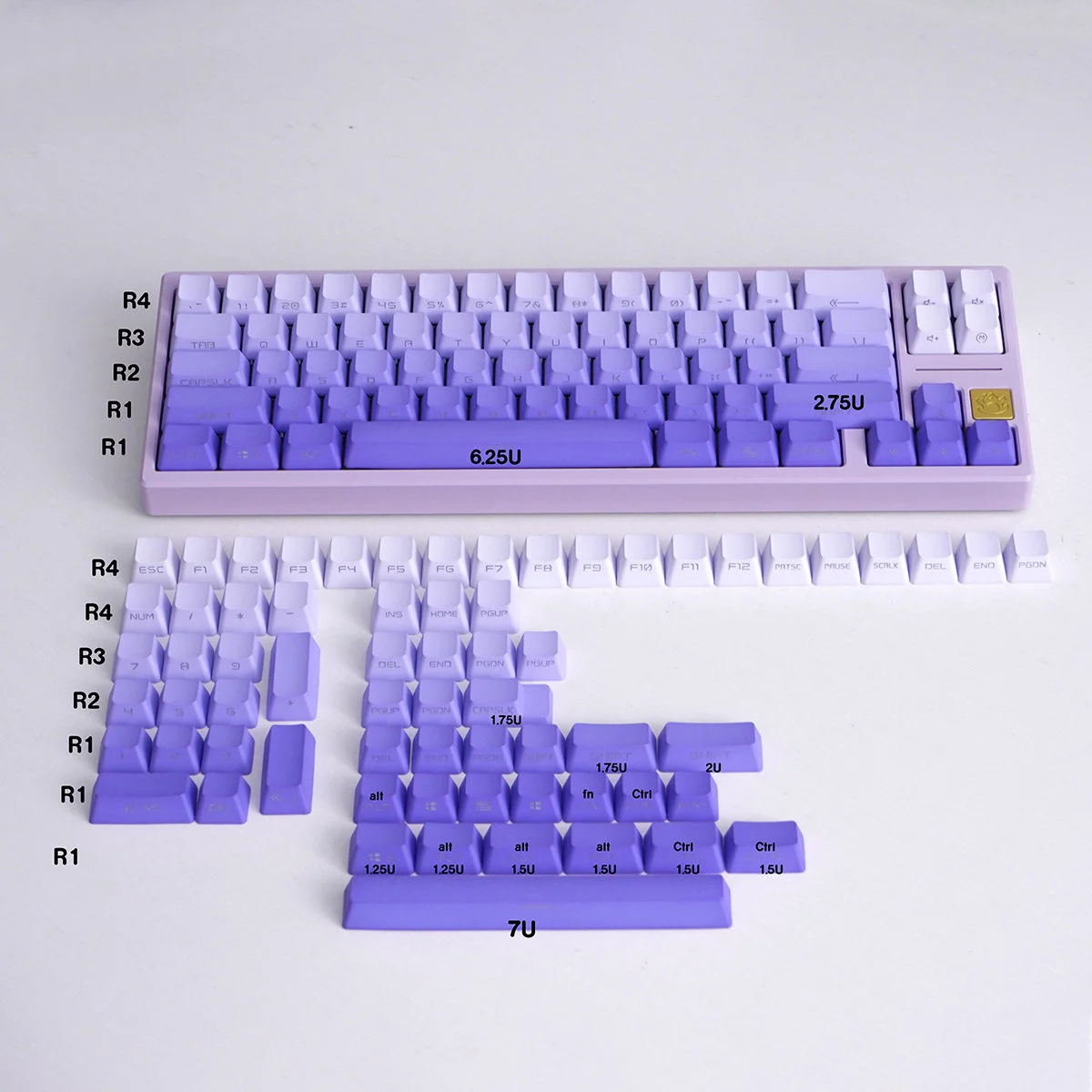 

Snow blue side light transmission gradual change keycap OEM height PBT two-color dip suitable for Wooting and other wireless mec