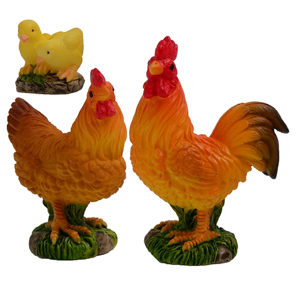 

3 Pcs Resin Rooster Ornaments Miniature Figurines Decorations Animal Chicken Garden Micro Scene