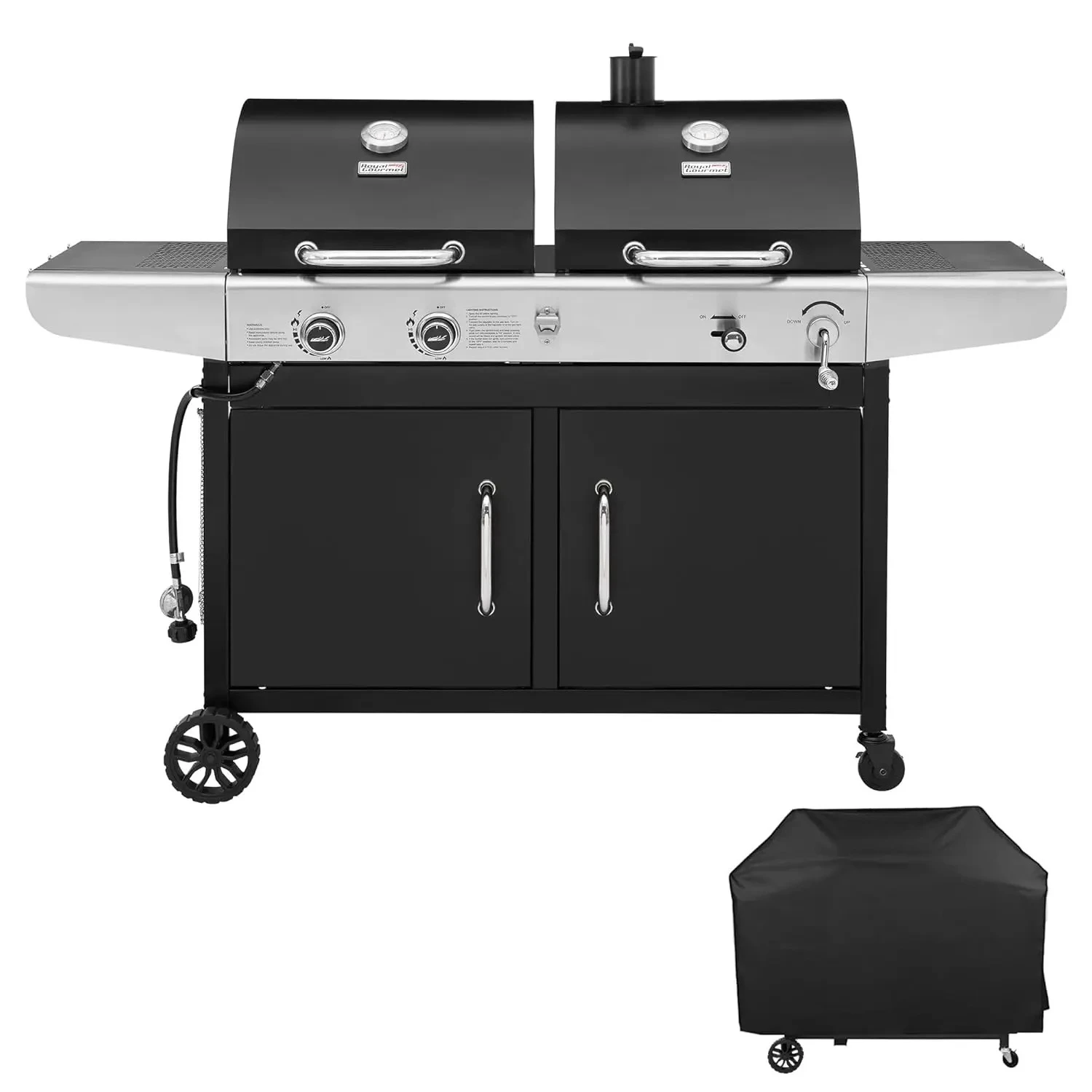 Dual Fuel Propane Charcoal Grill 20000BTU with Cover Side Shelves Outdoor Patio Garden BBQ Grill