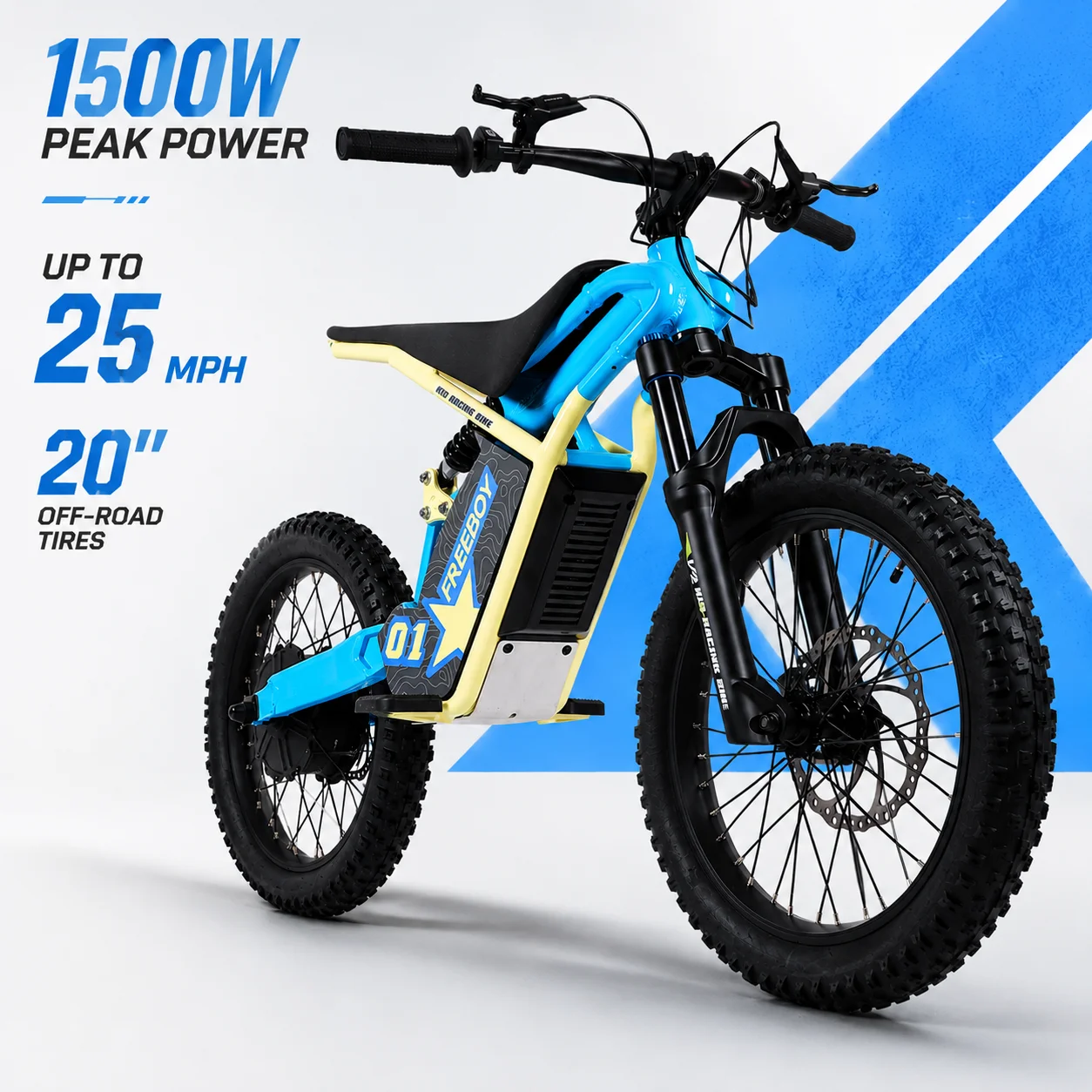 

FREEBOY 1500W Mid Drive Electric Dirt Bike for Teens 48V 13Ah Off Road Ebike 40KM/H Adjustable Full Suspension Hydraulic Brakes