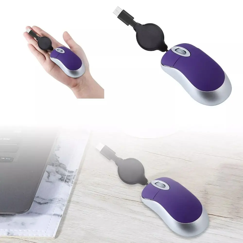 Criativo tipo c mouse com fio mini mouse de computador de alta sensibilidade cabo retrátil mouse usb portátil