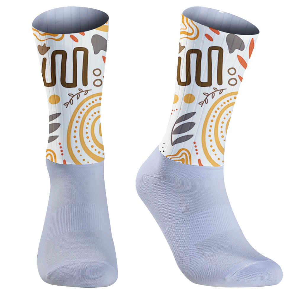 Calzini da bici Calcetines Ciclismo Pattern calzini da Ciclismo sportivi estivi antiscivolo Silicone Pro Outdoor Racing