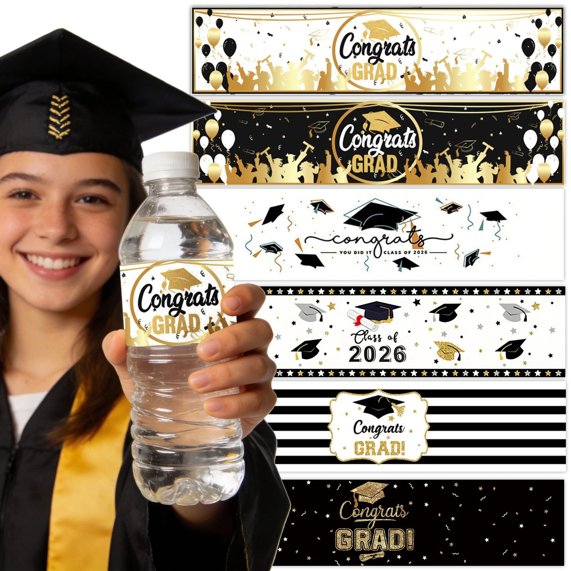 10/20 pegatinas para botellas de fiesta de graduación, temática de temporada, decoración de fiesta de graduación, suministros para la clase de 2026