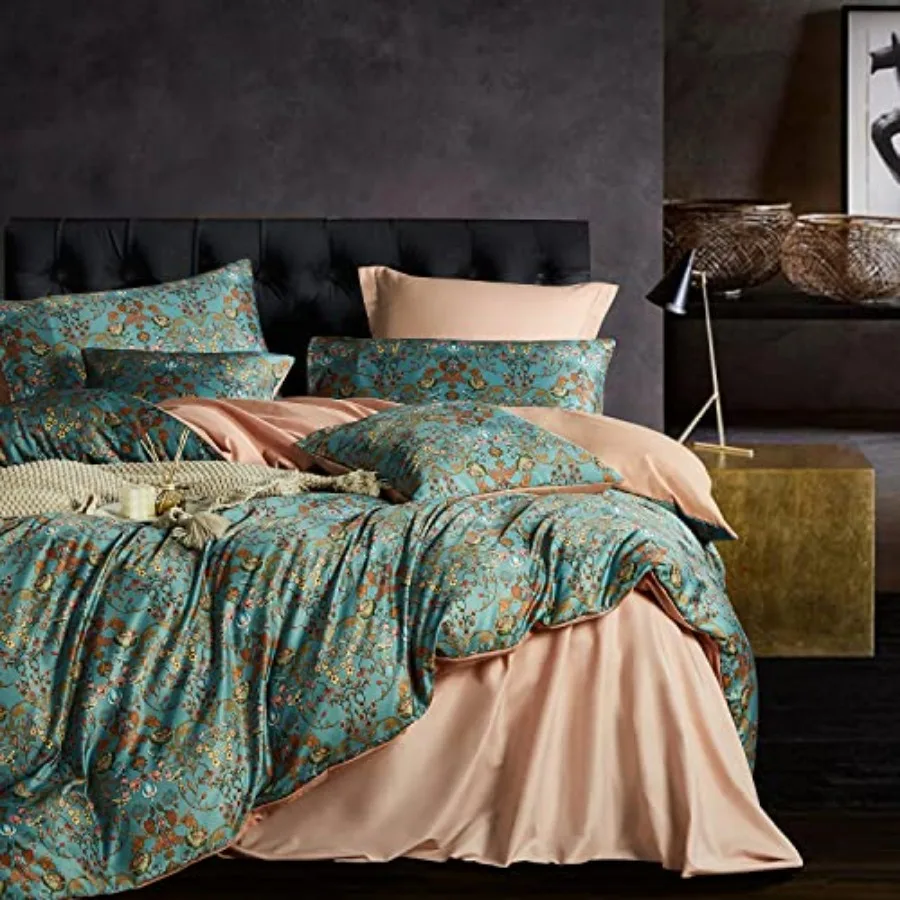 

Vintage Style Duvet Cover Set5 PCS Boho Comforter Cover Set Floral Bedding Set Green Floral Duvet Cover King Duvet Cover Soft R