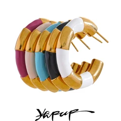 Yhpup Statement Multi Color Enamel Stainless Steel C-Shape Geometric Unusual Earrings Rust Proof Classic Stylish Jewelry