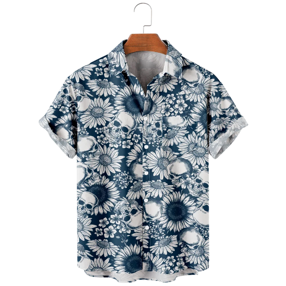 New Man's Coloful Floral Skull Hawaiian Short Sleeve Shirts Best Sellers