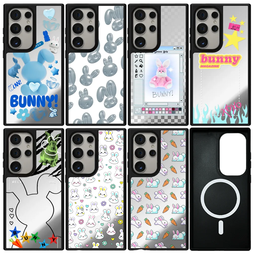 

Rabbit Carrot Imprinted Letters Mirror Surface Case for Galaxy S23 S24 S25 Ultra Plus S25U S25+ Shell with MagSafe