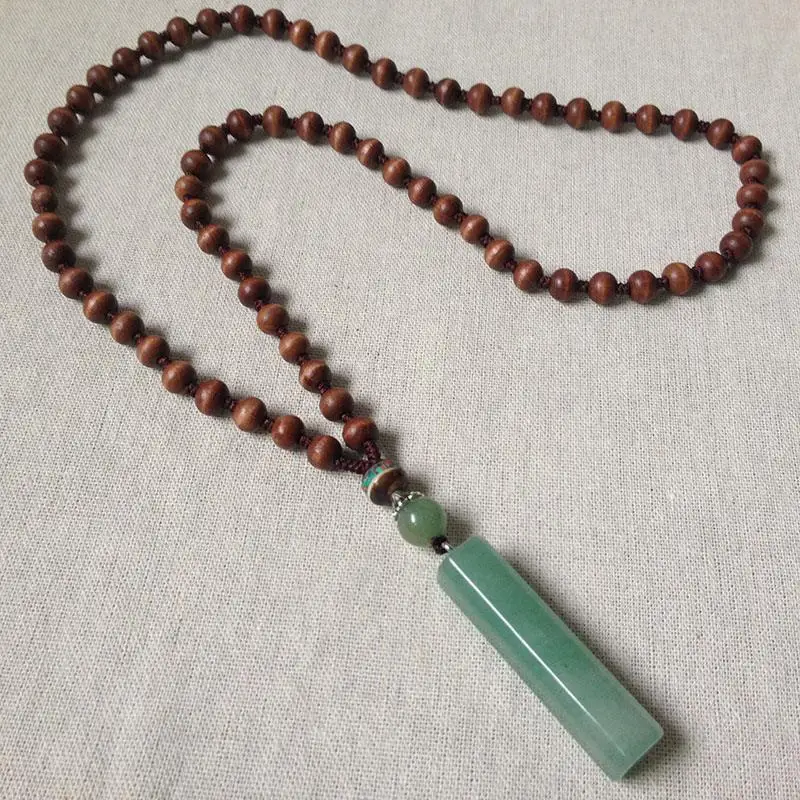 Ethnic Style Jade Stone Pendant Mid-length Necklace Elegant Accessories Autumn and Winter Woolen Chain Charms Versatile Jewelry