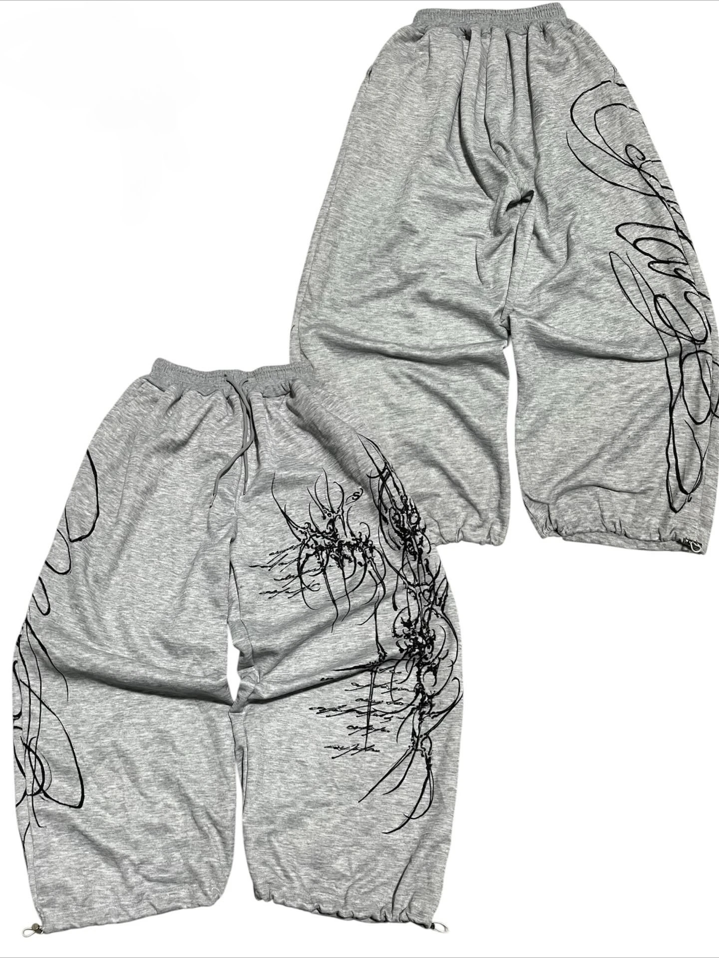 Y2K Graffiti-Print Sweatpants Unisex Baggy Jogginghose Streetwear Weites Bein Kordelzug Freizeithose