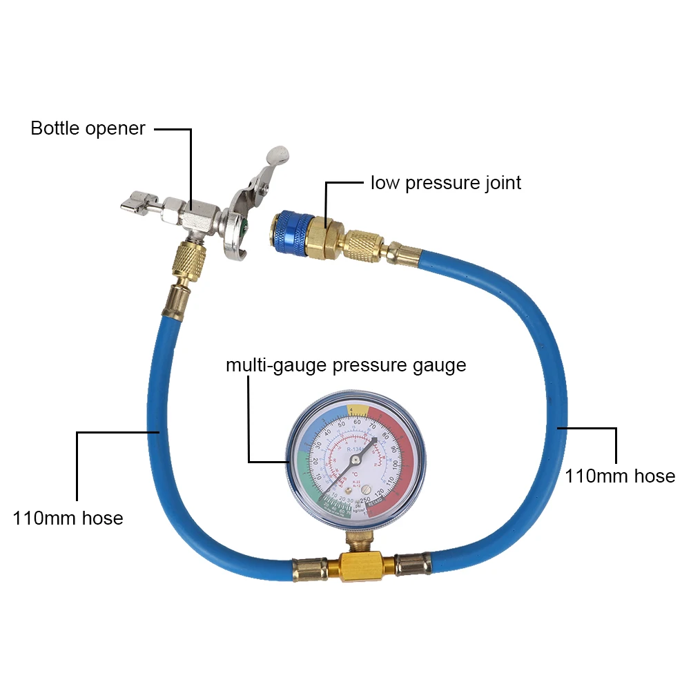 Mangueira de recarga de tubo de carregamento de refrigerante portátil a/c r134a com adaptador de medidor ferramentas de reparo de ar condicionado de carro de alta precisão