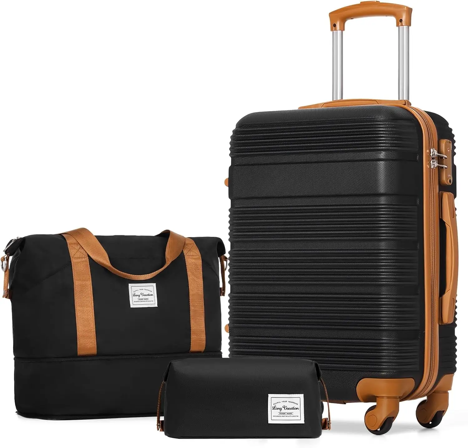 

LONG VACATION 3 Piece Carry On Luggage Set 20 Inch Carryon Suitcase with Spinner Wheels, ABS+PC Hardshell Suitcase set w