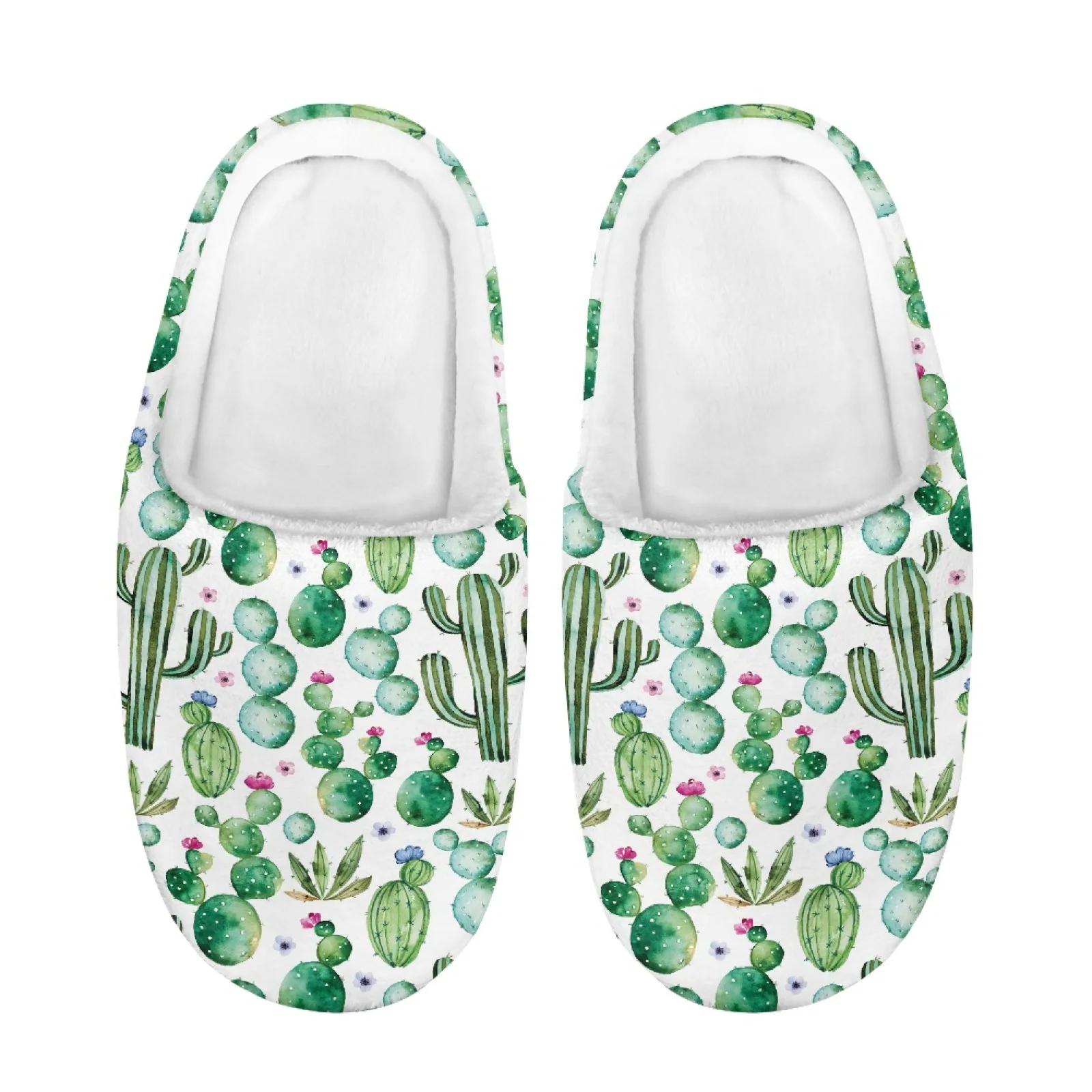 Cartoon Cactus Print Soft Plush Home Slippers For Kids Half Shoes For Boys Girls Mules Sandals Loafers Indoor Bedroom Slides