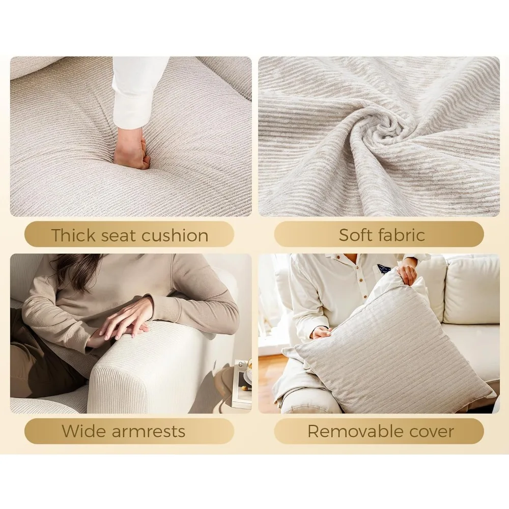 أريكة KKL مقاس 89 بوصة، راحة سحابة قطيفة مع جلوس عميق، أريكة 3 مقاعد لغرفة المعيشة، تنجيد شانيل، إطار خشبي #6