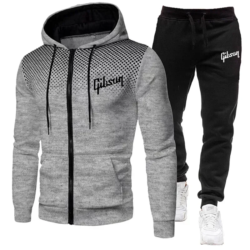 Men\'S Tracksuit Two-Piece Hoodie Track Pants Jacket Pullover Casual Outdoor Sports Gibsun Fashion Streetwear Zipper Hooded Set