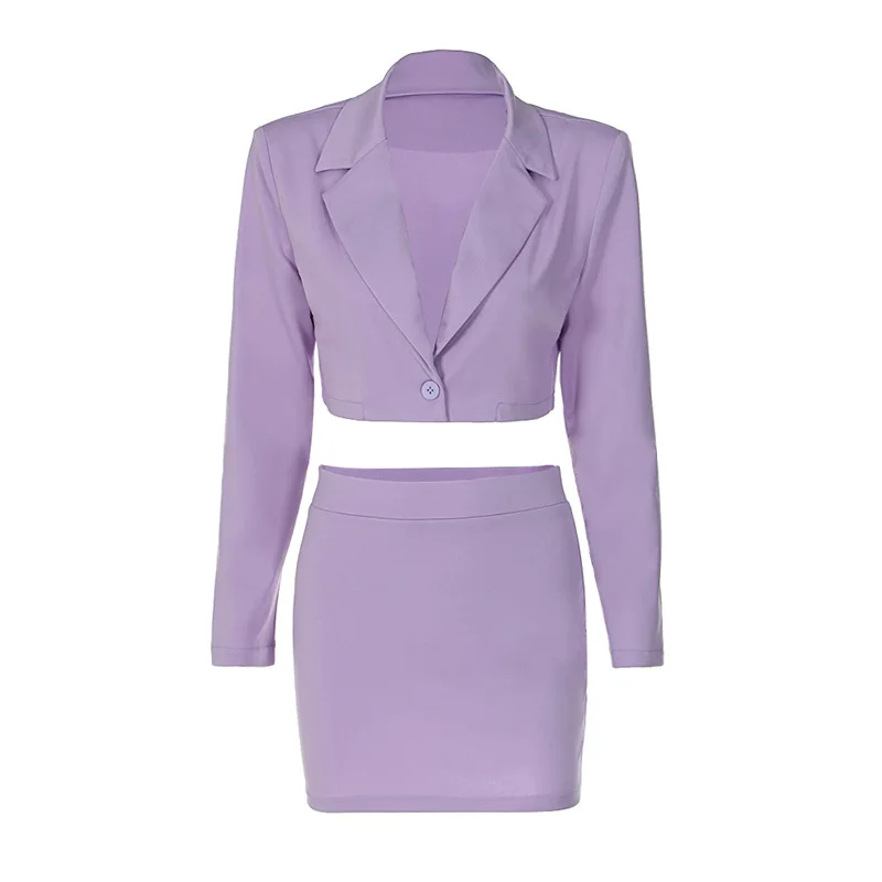 Woman Blazer Suit 2023 Women Cropped Blazer and Button Up Mini Skirt Slim One Piece Crop Tops Vintage Solid Colors Suits Fashion