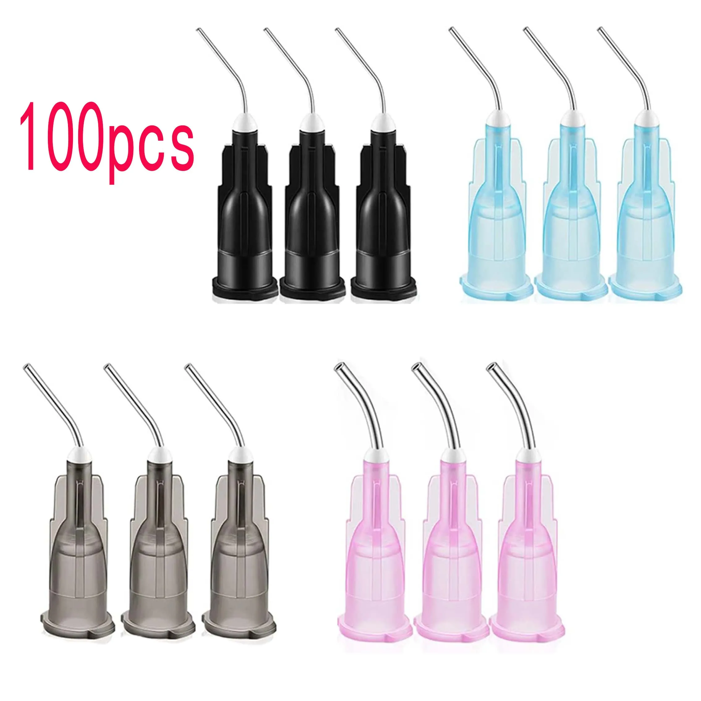 100 Pcs Pre Bent Dispensing Tip Etchant Resin Flow Composite Needle Tip Disposable Applicator Dental Material Delivery