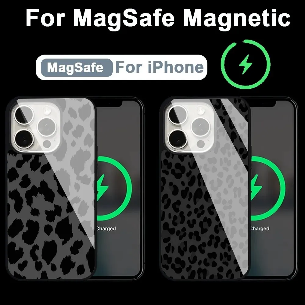 

Leopard Print Black Phone Case Alex Mirror For Magsafe Wireless Charging Caver For IPhone 13 14 15 Pro Max 11 12 Mini