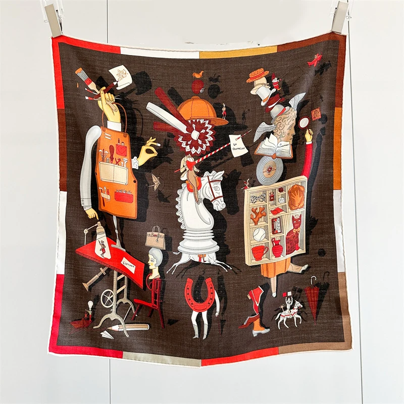 

Роскошный дизайнерский шарф 65 см, женская бандана на голову, шелковые шерстяные шарфы, квадратные теплые банданы, 65 см, подарок для матери