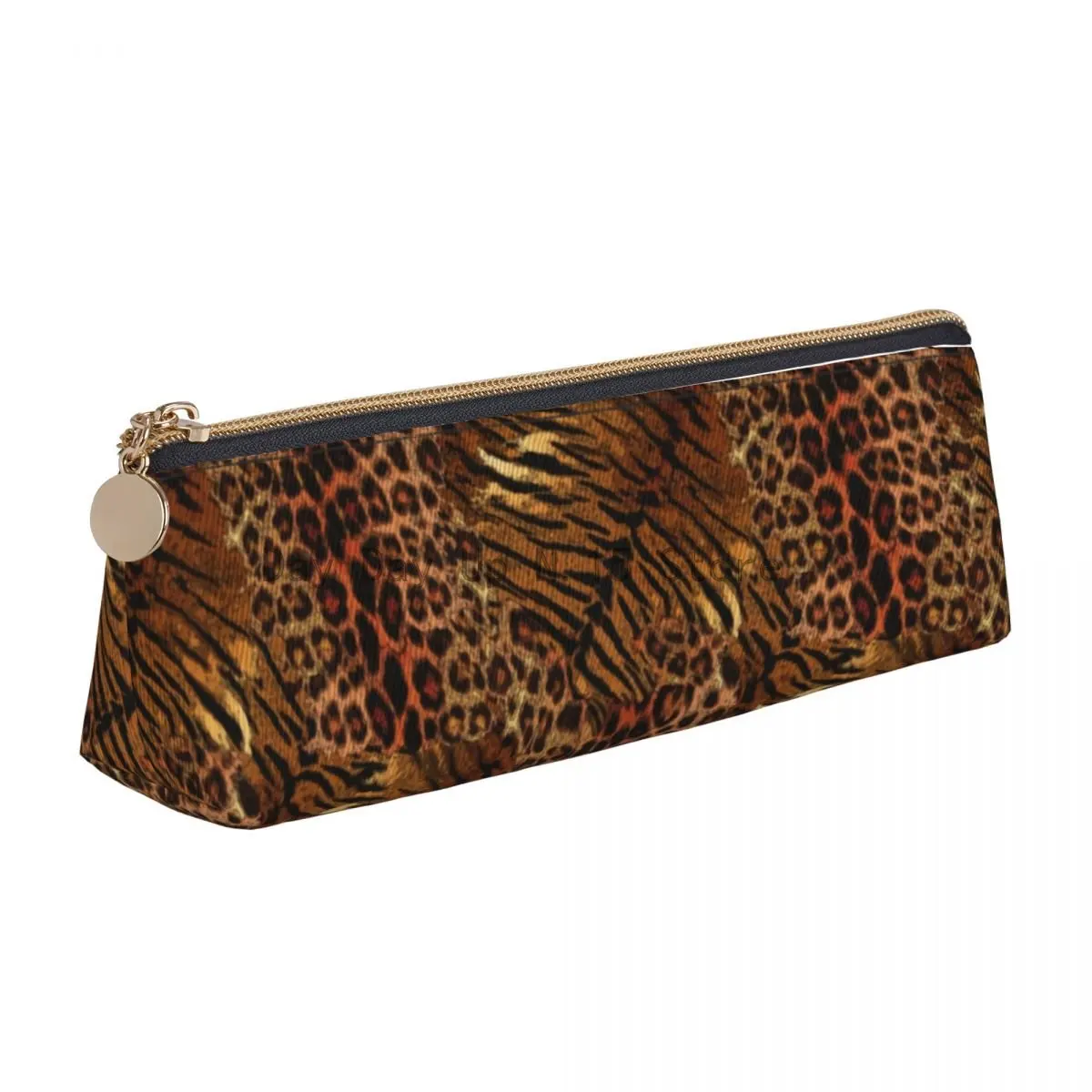 Leopard Skin Print Leather Pencil Case Trendy Spotted Striped College For Teens Pencil Box Retro Large Capacity Triangle Pen Bag