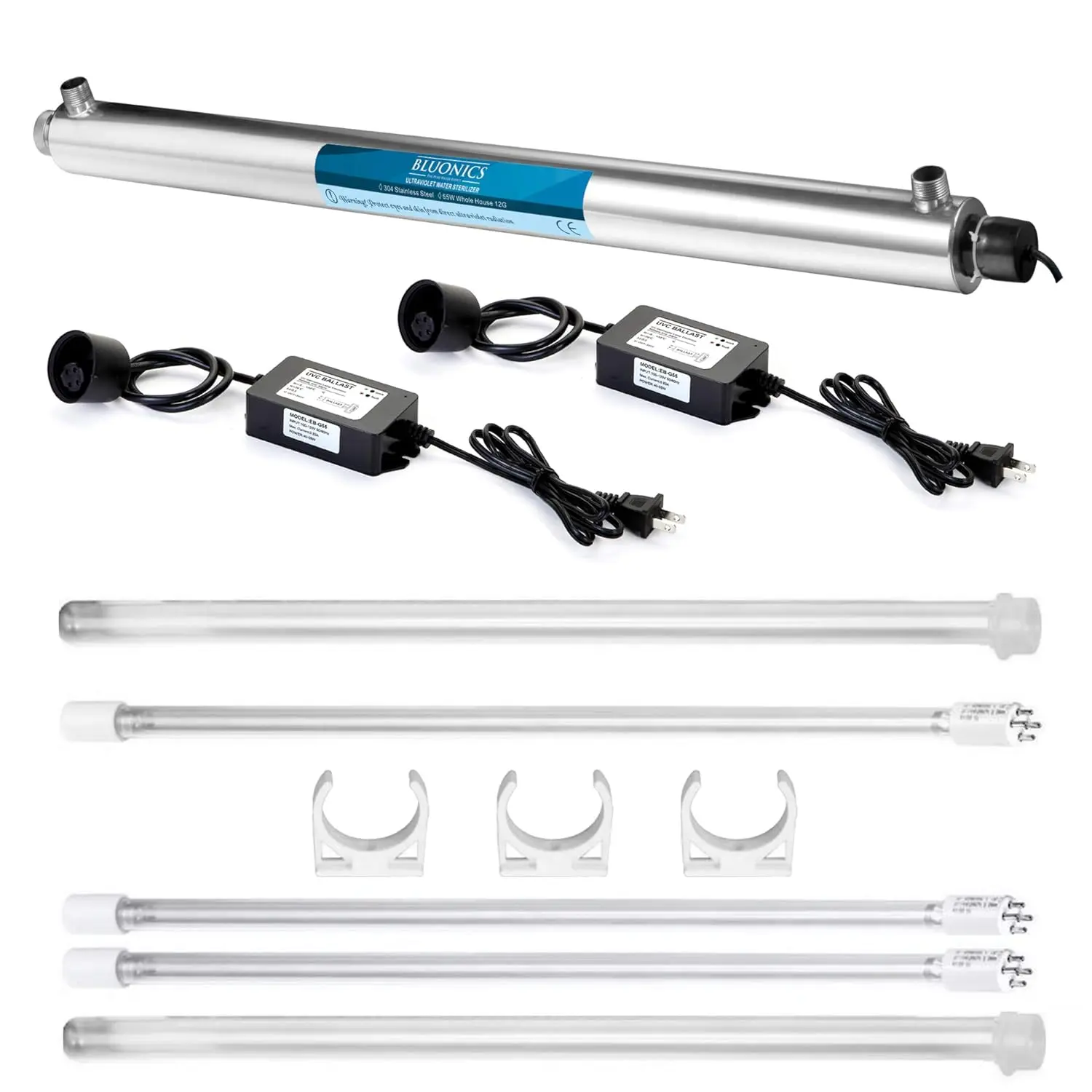 Ultraviolet Light UV Water Purifier Filter for Whole House Water Purification 12 GPM 55W 110V, 3/4" MNTP Inlet Outlet, 2 Extra B