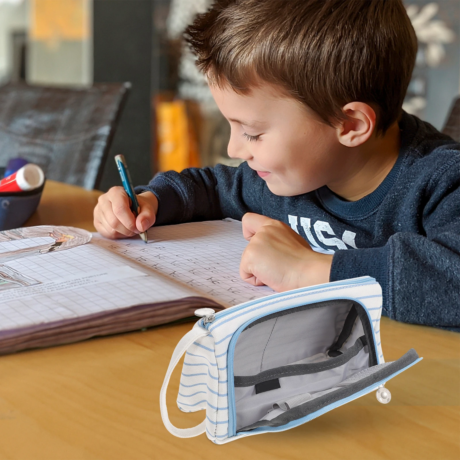 

Large Capacity Canvas Pencil Bag Sturdy Zipper Pen Pouch Student Stationery Storage Portable Organizer Canvas Pen Bag