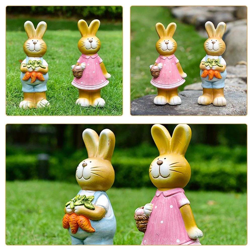 

2 Pcs Garden Statue Ornaments Outdoor Decorations Statues Rabbit for Bunny Figures