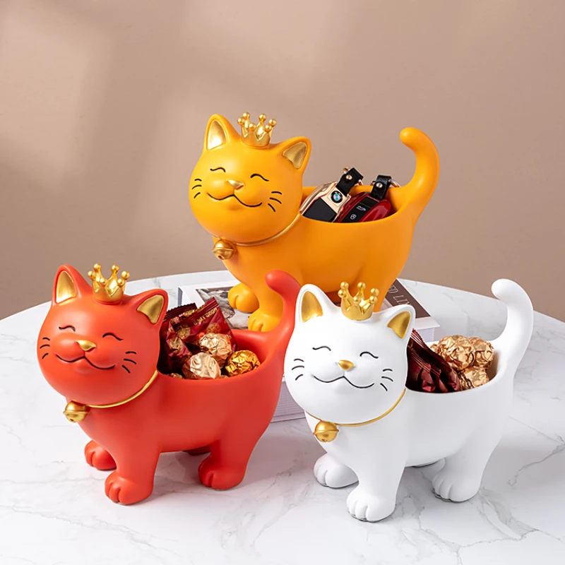 Resin Crown Cat Ornament Living room home decoration Resin crafts Shop desktop financial ornaments Housewarming gift lucky cat