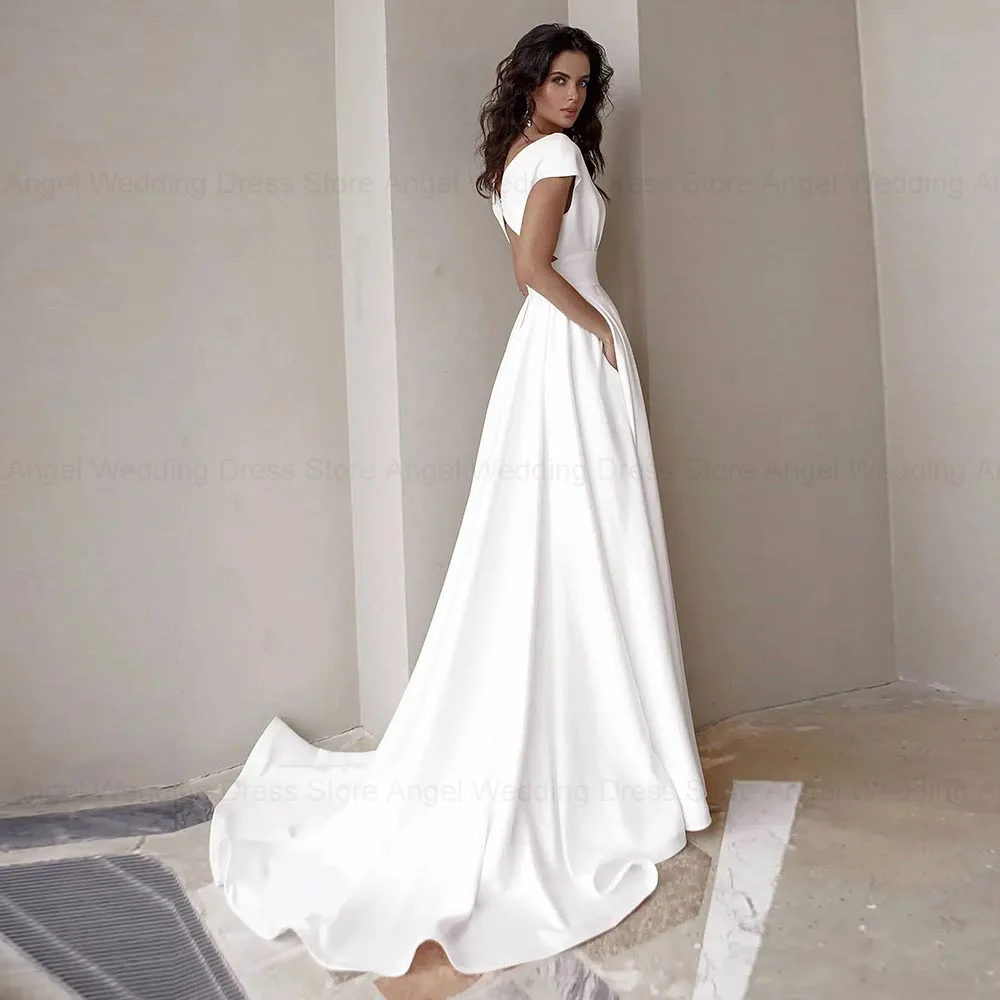 ANGEL مخصص الحديثة الخامس الرقبة ألف خط فستان الزفاف للعروس 2026 عالية الشق حزام طويل زي العرائس عارية الذراعين Vestido De Novia #2